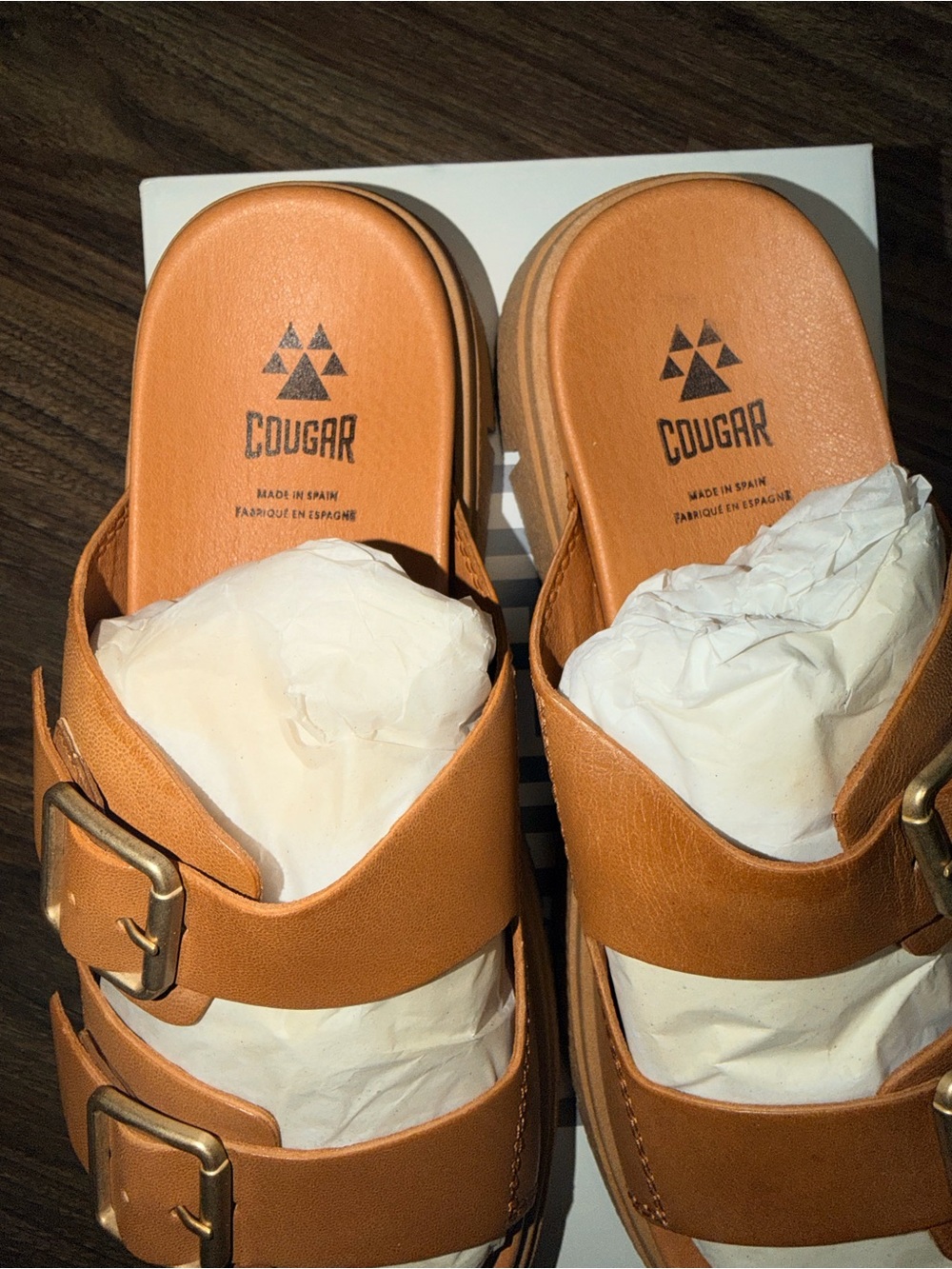 Cougar Tan Double-Buckle Platform Sandals - Picture 3 of 5